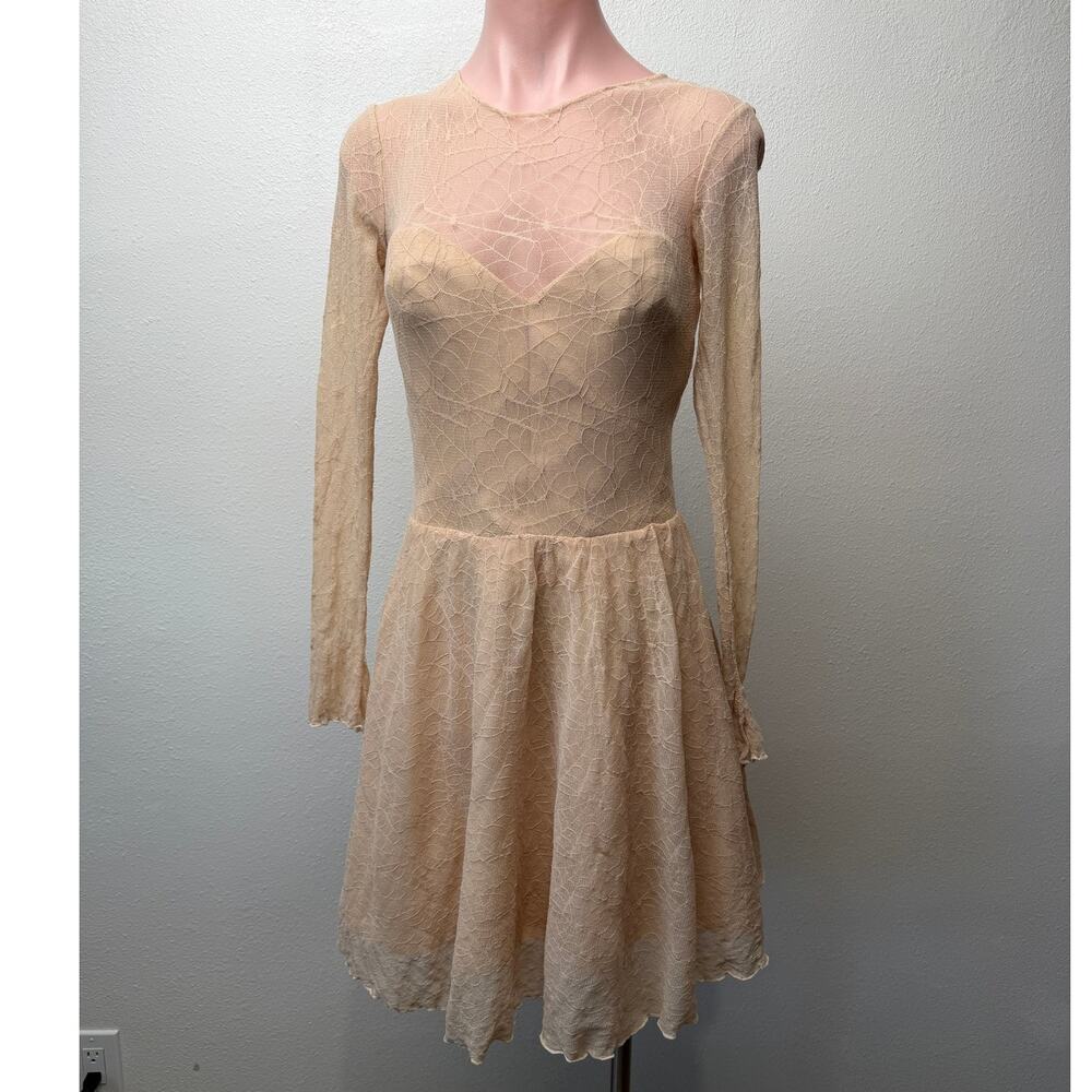 Ninivah Khomo Tan Lace Long Sleeve Mini Dress US XS/S